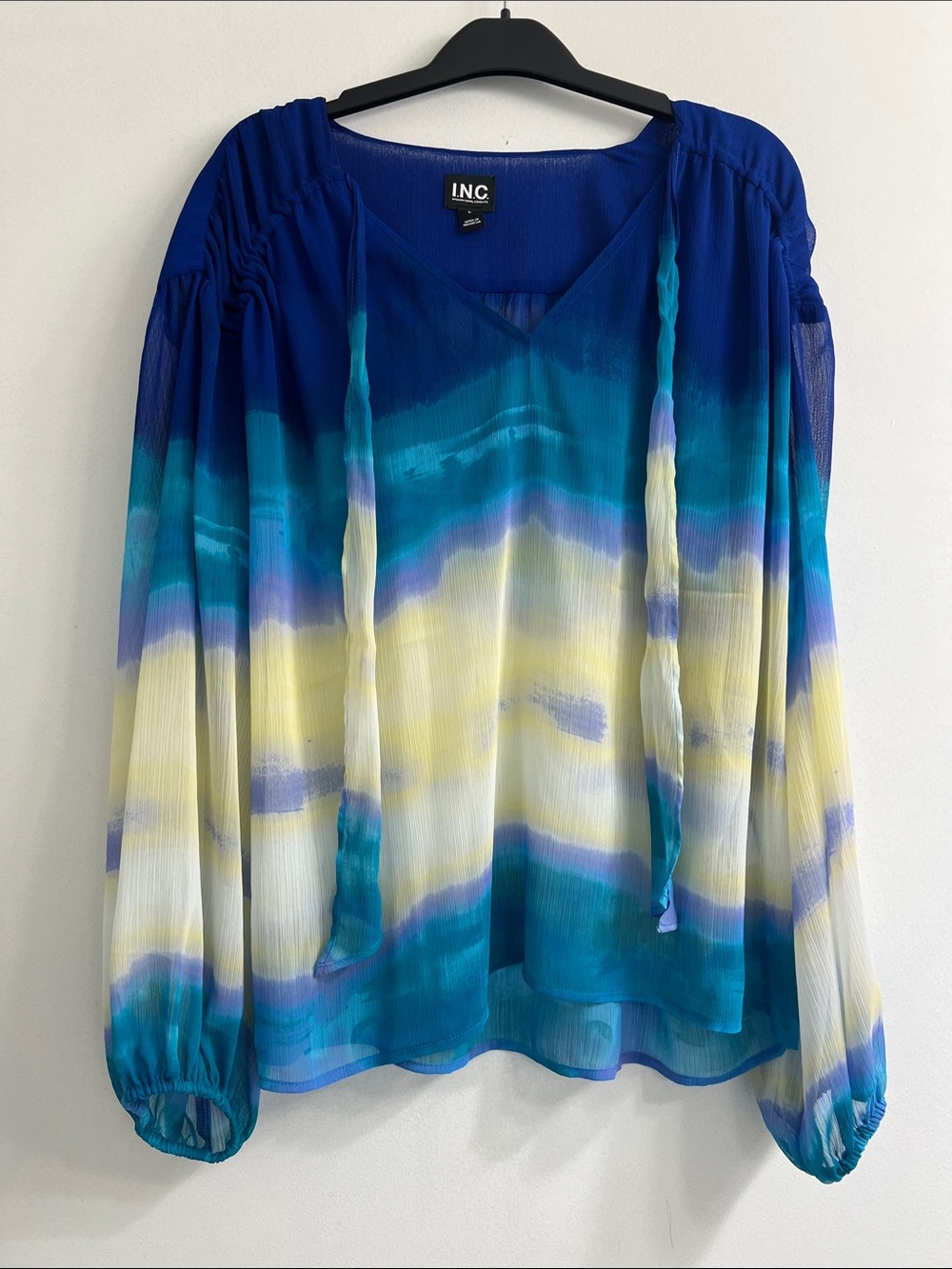 INC International Concepts Blue, Aqua & Yellow Ombre Peasant Top